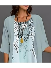 tanie Sukienka boho-Sukienka na absolwenci dla kobiet Midi sukienka Chiffon sukienka Sukienka Shift Letnia sukienka Elegancka Stylowa Formalna Gość weselny Codzienna Luźny Krój Kwiatowy nadruk Pół rękaw Crew Neck