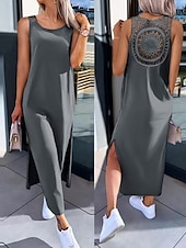 preiswerte Einfaches Kleid-Damen Maxikleid A-Linie Kleid Einfarbig Tank Kleid Sommerkleid Basis Freizeit Urlaub täglich reguläre Passform Grafik ärmellos Rundhalsausschnitt Schwarz Weiß Armee Grün Dunkelgrau Sommer