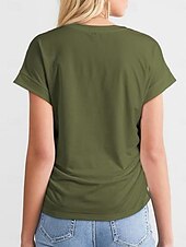 abordables T-shirt uni-T Shirt Femme Uni Élégant Décontracté Manches Courtes Col Ronde Tops Réguliers Quotidien Noir Blanc Vert Armée Vert Gris Été