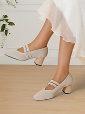 cheap Block Heels-Breathable Fly-knit Mary Jane Pumps with Double Buckle Detail and Chunky Heel, Elegant Style for Women, Ideal for Work, Events and Formal Occasions