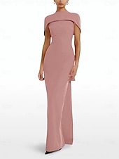 preiswerte ROT-rotes Etui-Abendkleid, elegantes Kleid, formelle Schleppe, ärmellos, Rundhalsausschnitt, Stretch-Crêpe mit Schleife(n), 2025