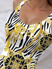 abordables Maillots de bain une pièce-Maillots de bain femmes Maillot de bain une pièce monokini sans dos contrôle du ventre taille haute slim vêtements de plage de vacances géométriques U cou sans manches