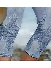 billiga Blommönster-Kvinnors leggings capribyxor hög elasticitet semester mode hawaïanska ankellängd medel midja blommigt tryck termisk varm andningsbar mjuk semester avslappnad vardag äggblå regular fit