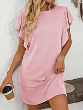 voordelige T-shirt-jurken-Dames Mini-jurk Casual jurk Mini-jurk A lijn jurk Basic Verjaardag Vakantie Werk Casual Ruim Passend Streep Katoenen stof Korte mouw Strakke ronde hals Blozend Roze Hemelsblauw Groen Khaki Zomer Lente