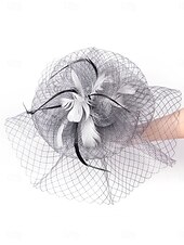 abordables Fascinators-Chapeau Fedore en Tulle Headdrss Mariage Élégant Vintage Avec Accessoire en Tulle Coiffures Fascinateurs Jour de Course Robe