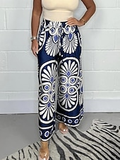 economico gamba larga e vita alta-Per donna A zampa Chino Di tendenza Streetwear Lunghezza intera Vita alta Floreale Cinturino elastico Stampa comodo Morbido Comodo Media elasticità Esterno Strada Verde mela Nero Blu marino scuro