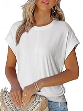 abordables T-shirt uni-T Shirt Femme Uni Élégant Décontracté Manches Courtes Col Ronde Tops Réguliers Quotidien Noir Blanc Vert Armée Vert Gris Été