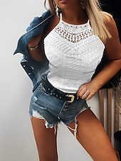 abordables Débardeurs et camisoles femme-Débardeur pour femmes en camisole noir blanc jaune couleur unie dentelle trou quotidien col halter coupe régulière S
