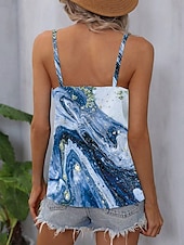 levne Grafický obchod Tank tops &amp; Camis-Dámský tílko Mramorový Stylový Volnočasový Bez Rukávů Popruh Regular Topy Denní Tisk Modrá Léto