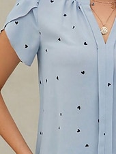 Χαμηλού Κόστους Λουλουδάτες μπλούζες-Γυναικεία Πουκάμισο Μπλούζα Στάμπα Καρδιά Κομψό Καθημερινά Στυλάτο Κοντομάνικο Λαιμόκοψη V Κανονικά μπλουζάκια Καθημερινά Δουλειά Αργίες Μαύρο Ανθισμένο Ροζ Μπεζ Μπλε Απαλό Καλοκαίρι Άνοιξη