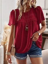 Dámské Košile Halenka Pevná barva stylové Na běžné nošení Krátký rukáv Tričkový Běžné topy Práce Denní Dovolená Šalvějová zeleň Černá Bílá Světlá růžová Rubínově červená Léto Jaro levne Hladké dámské topy-Dámské Košile Halenka Pevná barva stylové Na běžné nošení Krátký rukáv Tričkový Běžné topy Práce Denní Dovolená Šalvějová zeleň Černá Bílá Světlá růžová Rubínově červená Léto Jaro