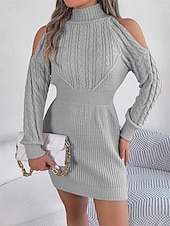 olcso Egyszerű ruha-Női Mini Ruha Pulóver Ruha Testhezálló Ruha Off The Shoulder Ruha Kényelmes Lámpás Ujjú Nyaralás Napi Rendes Illeszkedés Virágos Hosszú Ujjú Magas Nyak Rózsaszín Haditengerész Zöld Szürke Nyár Ősz Tél