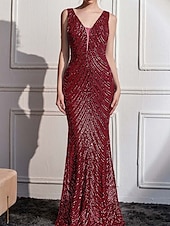 levne Večerní šaty-mořská panna / trubka večerní šaty geometrický vzor elegantní šaty formální svatební host délka na podlahu bez rukávů do výstřihu polyester s flitry 2025