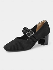 cheap Block Heels-Breathable Fly-knit Mary Jane Pumps with Double Buckle Detail and Chunky Heel, Elegant Style for Women, Ideal for Work, Events and Formal Occasions