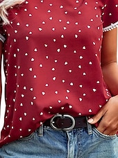 ieftine tricou floral-Tricou de femei Puncte Stilat Casual Mâneci Scurte Gât Rotund Topuri Regulate Zilnice Print Negru Alb Roz Roșu Albastru Vară Primăvară