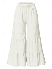 cheap Wide Leg &amp; High Waisted-Women&#039;s Wide Leg Chinos Fashion Streetwear Full Length High Waist Plain Pocket Elastic Waistband Comfy Soft Comfortable Micro-elastic Outdoor Street White Khaki Light Blue Summer Spring Regular Fit