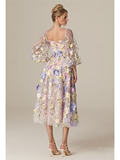 cheap Cocktail Dresses-Floral Embroidered A-Line Formal  Mother of the Bride Dress Wedding Elegant Vintage Square Neck Ankle Length Tulle Long Sleeve with Appliques Flower 2025