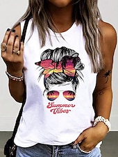 ieftine Bluze &amp; Camisole Damă-Top de femei cu bretele fără mâneci casual guler rotund stilat print grafic alb vară