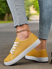 cheap Women&#039;s Sneakers-Canvas Lace-Up Sneakers for Women – Classic and Comfortable Sneakers for Everyday Wear, Perfect for Casual Outings and Weekend Adventures