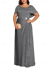 economico Abiti da sposa-Abiti da Sposa in A-Line Abito Glitterato Ospite di Nozze Lunghezza Piena Manica Corta Collo Tondo Autunno Ospite di Nozze Tessuto Lurex Scollo a Cowl con Plissé Fessura 2025