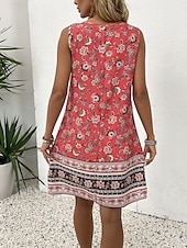 olcso Boho ruhák-Női Mini ruha hétköznapi ruha Ujjatlan ruha Boho ruha Csehország Szabadság Alkalmi Vakáció Napi Normál Virágos Ujjatlan Terített nyak Rubin Nyár