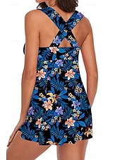 billige Swimdresses-Dame Badetøy Tankini Badedrakt Ferie Vakker Blomsternål i krystall Blader Ermeløs Badedrakter
