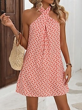 abordables Arte &amp; Diseño Vestidos-Vestido Mini para Mujeres Vestido Petite Vestido de Camiseta Vestido Tee Vestido de Verano Vestido de Vacaciones Casual Vacaciones Diarias Regular Fit Geométrico Sin Mangas Cuello en V Rojo Verano