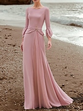preiswerte Bodenlänge-Meerjungfrau  Trompete Mutter der Braut Kleid Elegantes Rundhals Bodenlänge Chiffon Krepp 3/4-Länge Ärmel mit Kristallbrosche 2025