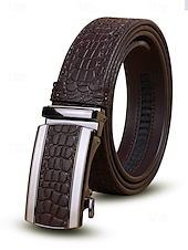 cheap Men&#039;s Belts-Men&#039;s Genuine Leather Crocodile Pattern Belt – Automatic Buckle, Luxury Business &amp; Casual Dress Belt, Adjustable for Work, Weddings &amp; Formal Events