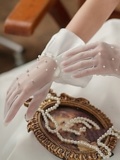 billiga Brudhandskar-Spets Handleder Längd Handskar Elegant  Klassisk Stil Med Rena Färger Bröllop  Fest Handskar