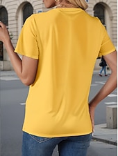 ieftine tricou simplu-Pentru femei Tricou Imprimeu Culoare solidă Simplu Stilat Casual Manșon scurt În V Topuri obișnuite Zilnic Ieșire Sfârșit de săptămână Negru Alb Galben Trifoi Alburiu Vară Primăvară