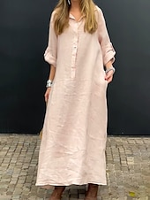 economico Abiti a camicia-Per donna Vestito maxi Abito chemisier Abito casual Essenziale Informale Da mare Giornaliero Standard Liscio Manica lunga Colletto Rosa Verde Grigio Estate