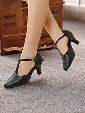abordables Chaussures de danses latines-talons de danse noirs à bride en T pour femmes – parfaits pour les événements de danse latine et de salon.