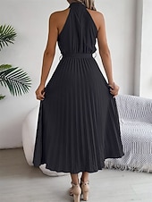 levne Jednoduché šaty-Dámské midi šaty zavinovací šaty áčkové šaty plisované šaty halter šaty dovolená dovolená volnočasové každodenní běžný střih grafické bez rukávů halter výstřih černé růžové vínové zelené letní