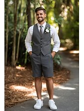 preiswerte Hochzeitsanzüge-Herren Smokings Anzüge Strandhochzeit Frühlingshochzeit Himmelblau Hell Gray Frühling &amp; Sommer Anzug Mode Lässig Einfarbig Figurbetonter Schnitt 2-teilig
