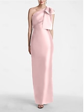 preiswerte SCHWARZ-Meerjungfrau Abendkleid Elegantes Kleid Formeller Hochzeitsgast Knöchellang Ärmellos Eine Schulter Satin mit Schleife(n) Schlitz Maskeradenkleid 2025