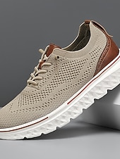 abordables Baskets Décontractées-baskets à lacets en tricot respirant pour hommes – chaussures de course décontractées légères avec semelle coussinée pour la marche et le quotidien