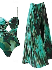 preiswerte Schwimmresse-Damen Badeanzug 2 Stück Monokini Rock Bademode Rückenfrei Bauchkontrolle Hohe Taillenlinie Schlank Urlaub Strandbekleidung Farbverlauf V Ausschnitt Ärmellos Badeanzüge