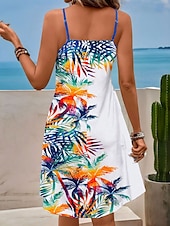 abordables Robes hawaïennes-Robe Mini Femme Robe Décontractée Robe Petite Robe de Plage Robe d&#039;Été Robe Décontractée Vacances Quotidienne Coupe Standard Feuille Sans Manches V Col Bleu Été