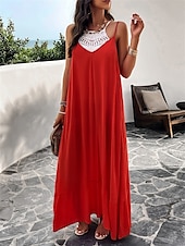 preiswerte Einfaches Kleid-Damen Maxi Kleid Strandkleid Slip Kleid Urlaub Strandurlaub Unifarben Lässig Täglich Lockere Passform Grafik Ärmellos Träger Schwarz Rot Himmelblau Grün Sommer