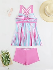 economico Tankini-Costume da bagno a tankini da donna a 2 pezzi pantaloni color block controllo della pancia vita alta slim senza schienale abbigliamento da spiaggia per vacanze ombré geometrico scollatura a V senza