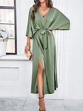 ieftine Rochie simplă-Rochie de absolvire pentru femei rochie maxi rochie de lucru rochie de petrecere casual formal manșon batwing vacanță formală petrecere regular fit grafic manșon scurt gât în V negru șampanie vin