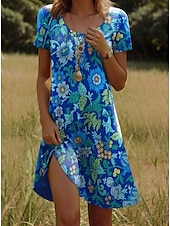 olcso Virágos ruha-Női Mini ruha hétköznapi ruha Boho elegáns ruhák Csehország Napi Normál Virágos Rövid ujjú Terített nyak Medence Nyár