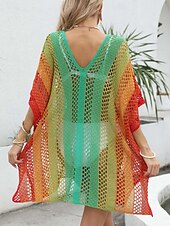 abordables Robes de plage-Maillots de Bain Femme Couverture Robe de Bain Maillot de Bain Découpe Vacances Plage Vêtements Ombre Col en V Manches Longues Maillots de Bain