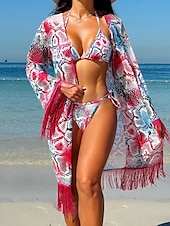 abordables Ensemble bikini 3 pièces-Femme Maillots de Bain Bikinis Trois pièces Slip Brésilien Maillot de bain Dos Nu Mince Vacances Tenues de plage Léopard Col V Sans Manches Maillots de bain