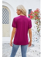 billige Kvinne Enkle Topper-Dame Boho T-skjorte Grafisk عادي Bohem søt stil Stilfull Kortermet Puffermer V-hals Vanlige topper Daglig Ut på byen Helg Trykt mønster Grå og Hvit Svart+Hvit+Grå Svart Lysegrønn Vin Sommer