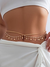 cheap Women&#039;s Belt-Gold Star Belly Chain with Crystal Detailing – Adjustable Waist Jewelry for Women, Boho Chic Style, Perfect for Beachwear, Festivals and Parties