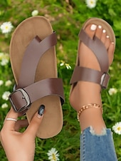 preiswerte Lässige Sandalen-Flip-Flops mit Kreuzriemen und großer Schnalle, bequeme und stylische Sandalen für Damen, perfekt für den Sommer, den Strand und Freizeitausflüge