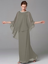 abordables Longueur du plancher-Robe A-Line Mère de la mariée Robe d&#039;invité de mariage Élégant Grande taille Encolure bijou Longueur de sol Chiffon Sans manches avec perles taille personnalisée gratuite