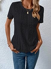 Жен. Блуза Ушко сверху Кружевные топы Полотняное плетение Повседневные Стиль Классический С короткими рукавами Вырез под горло Обычные топы Офис Повседневные Праздники С отверстиями Недорогие Белая футболка-Жен. Блуза Ушко сверху Кружевные топы Полотняное плетение Повседневные Стиль Классический С короткими рукавами Вырез под горло Обычные топы Офис Повседневные Праздники С отверстиями